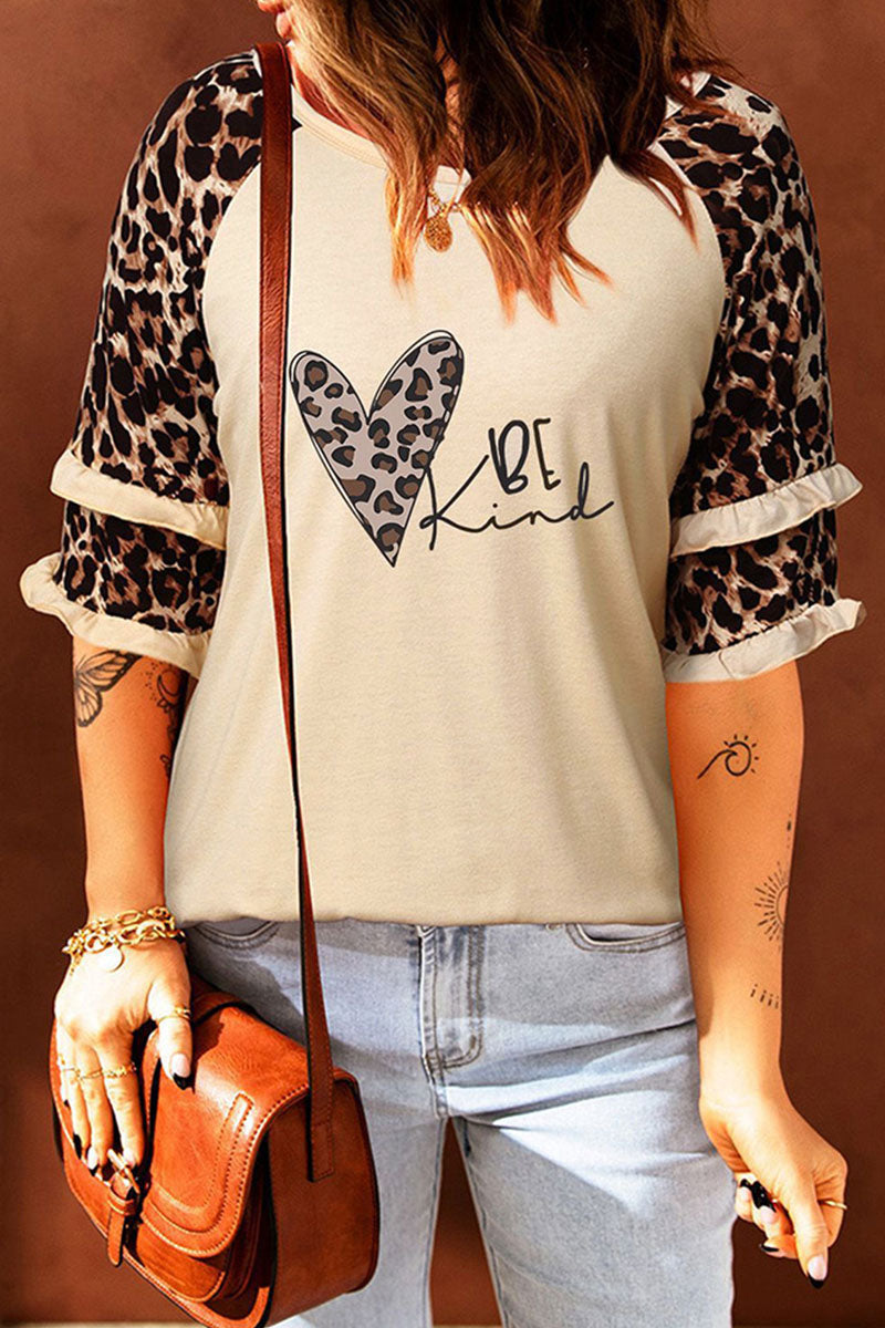 Casual Print Leopard Patchwork O Neck T-Shirts(5 Colors) Grey