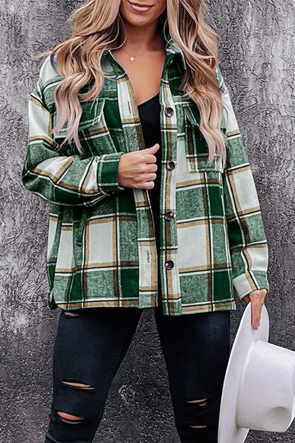 Casual Plaid Patchwork Turndown Collar Blouses(5 Colors) Green