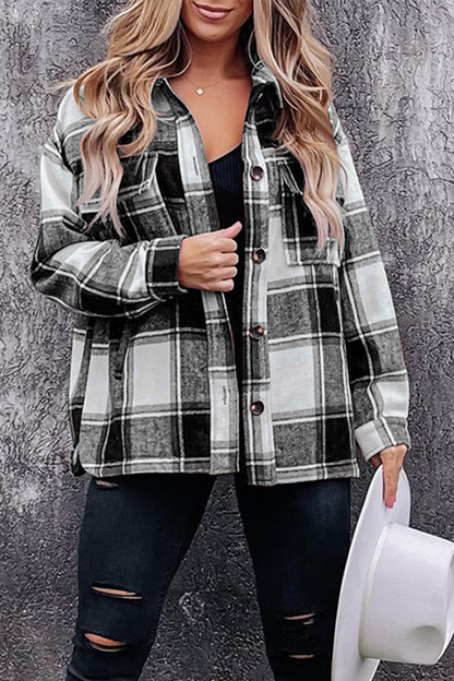 Casual Plaid Patchwork Turndown Collar Blouses(5 Colors) Black