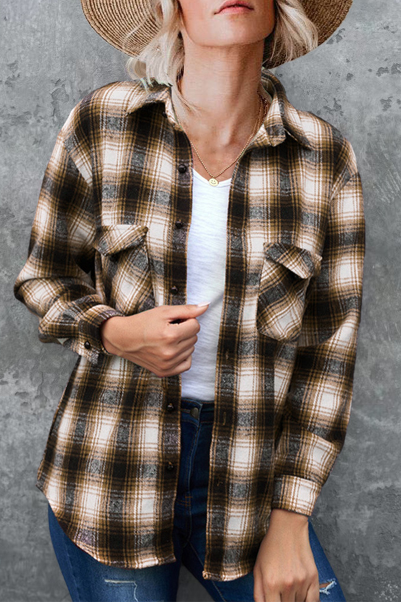 Casual Plaid Patchwork Turndown Collar Blouses(6 Colors)