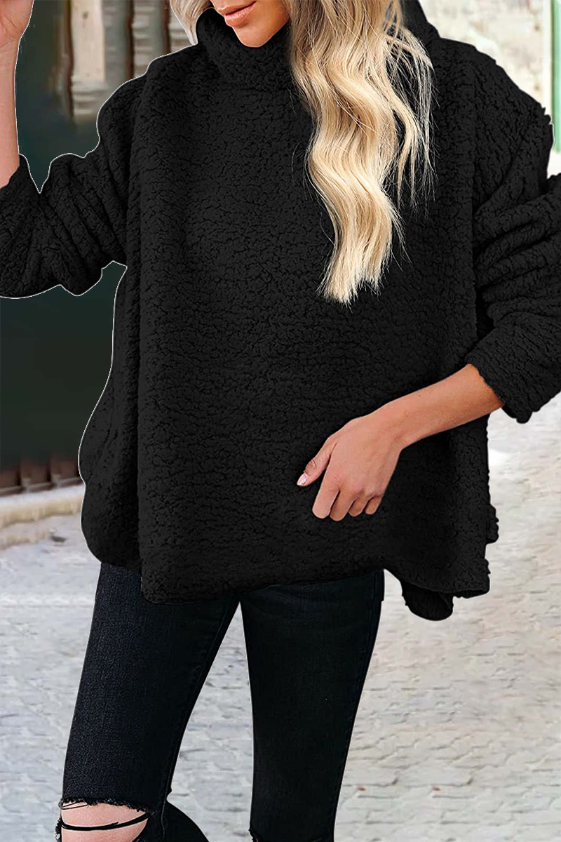 Casual Solid Patchwork Turtleneck Sweats(6 Colors) Black