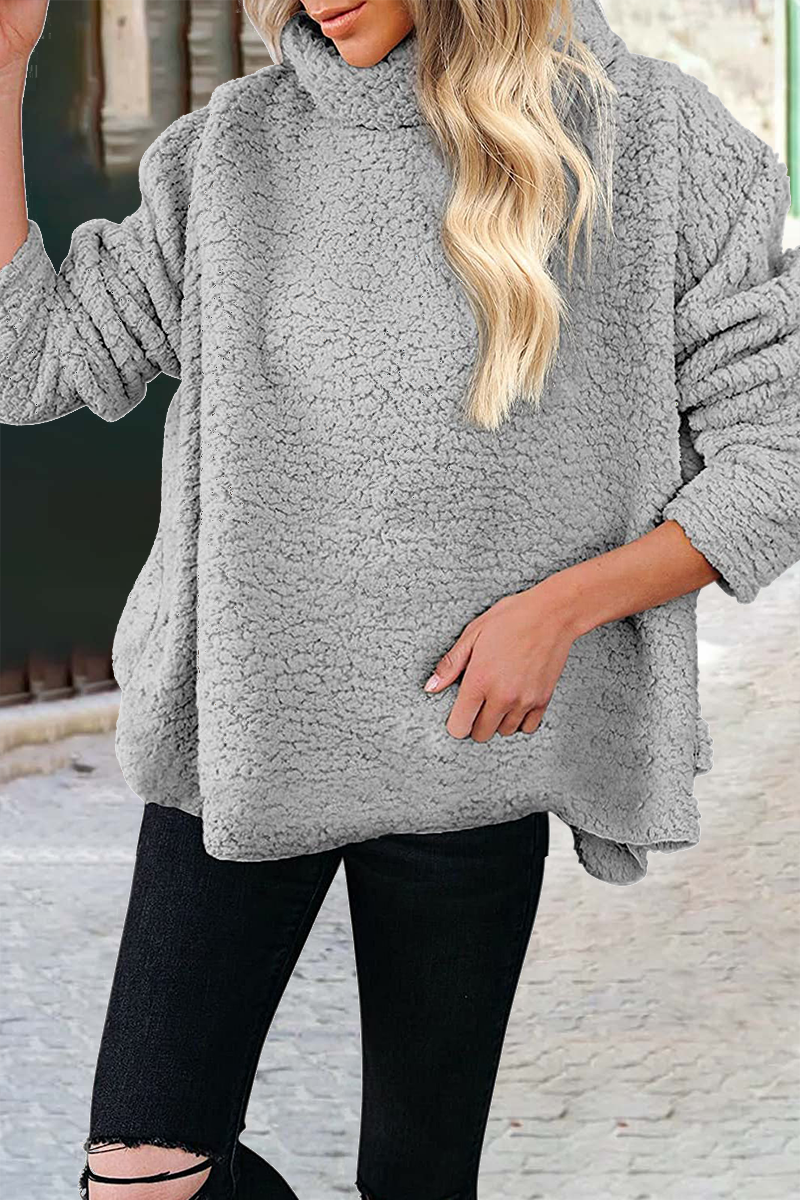 Casual Solid Patchwork Turtleneck Sweats(6 Colors) Grey