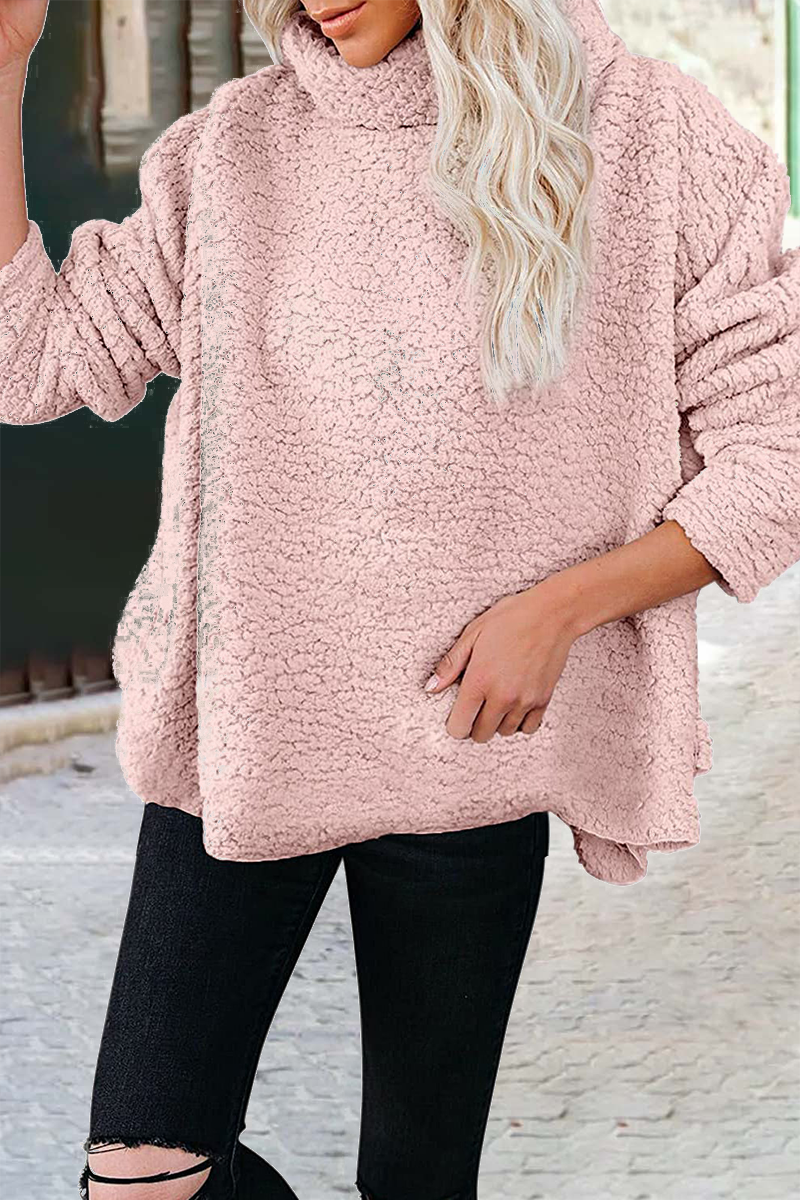 Casual Solid Patchwork Turtleneck Sweats(6 Colors) Pink