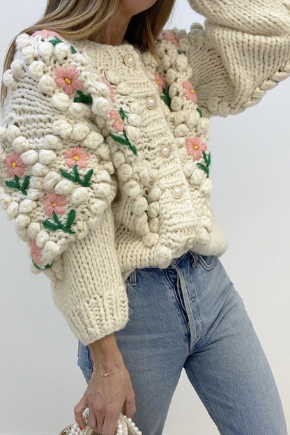 Casual Patchwork Hollowed Out Cardigan Collar Sweaters