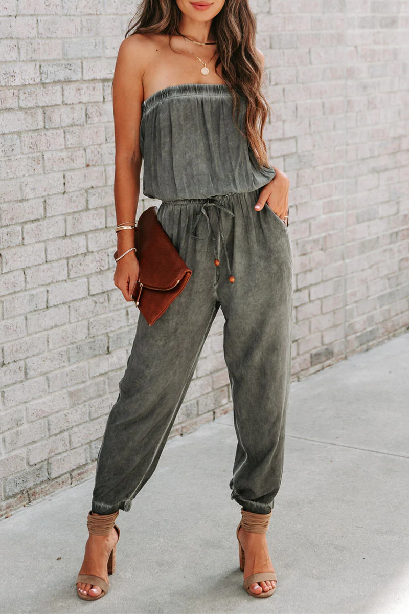 Casual Solid Patchwork One Shoulder Harlan Jumpsuits