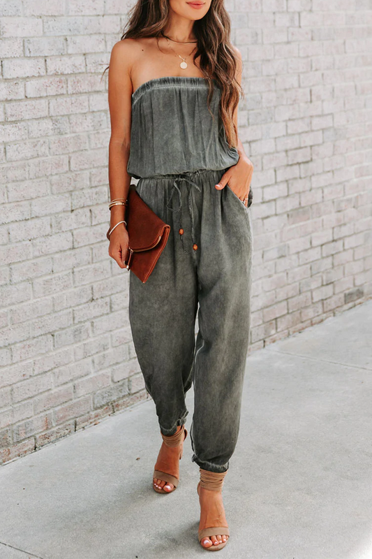 Casual Solid Patchwork One Shoulder Harlan Jumpsuits Black