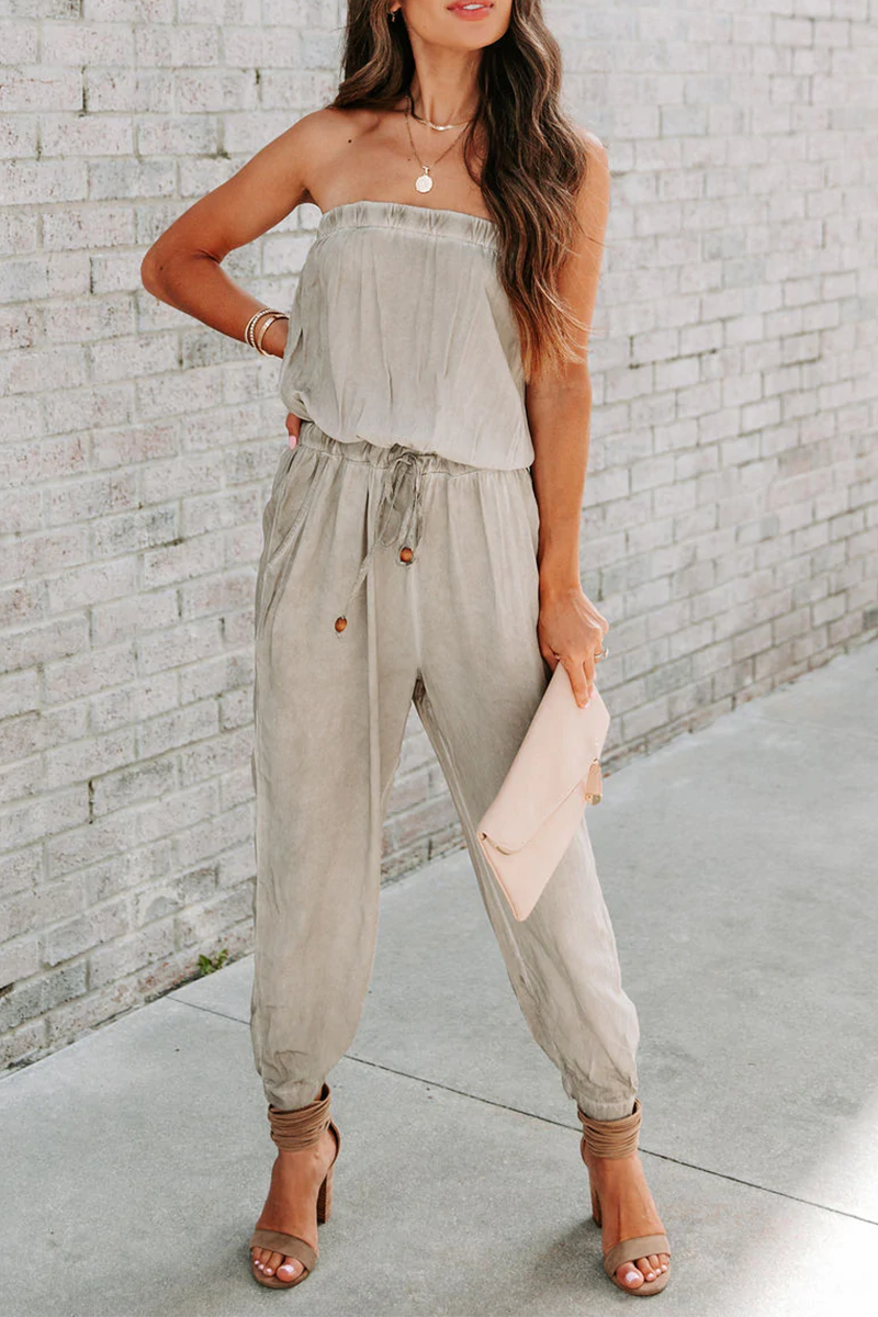 Casual Solid Patchwork One Shoulder Harlan Jumpsuits Grey