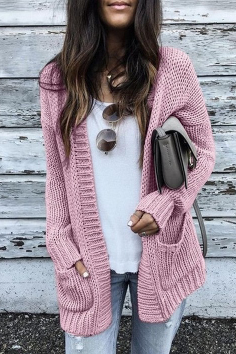 Casual Solid Patchwork Cardigan Collar Tops(5 Colors) Pink