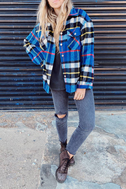 Fashion Plaid Patchwork Turndown Collar Outerwear