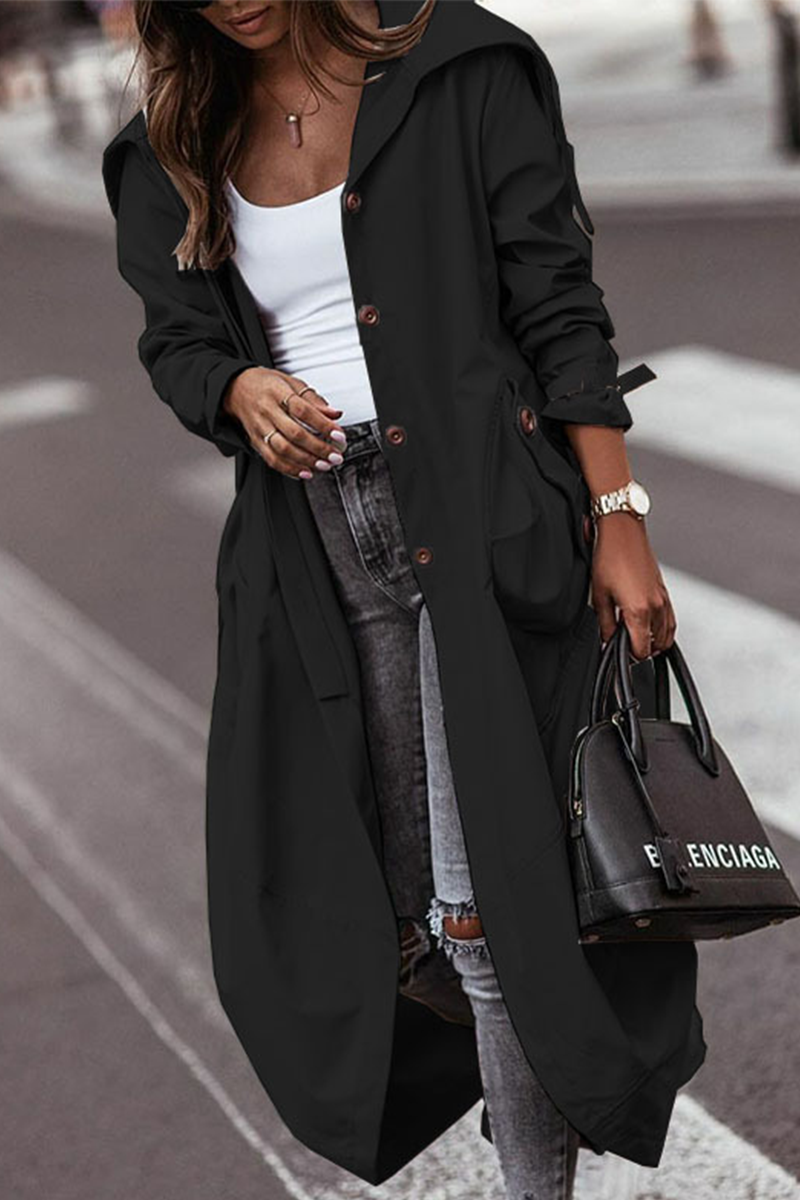 Casual Solid Patchwork Turndown Collar Outerwear Black