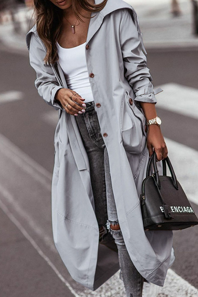 Casual Solid Patchwork Turndown Collar Outerwear Grey