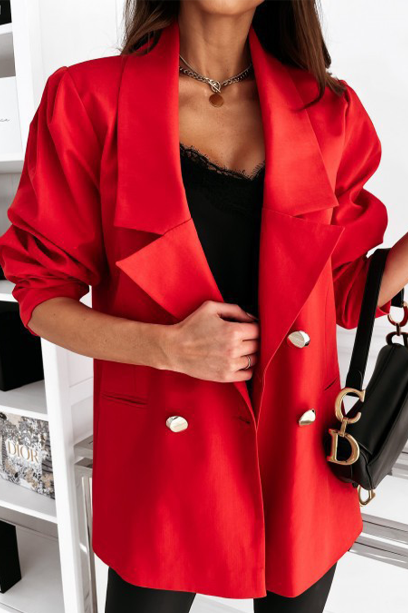 Casual Solid Patchwork Turndown Collar Outerwear(4 Colors) Red