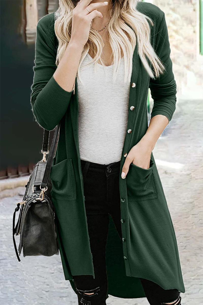 Casual Solid Patchwork Cardigan Collar Outerwear(8 Colors) Green