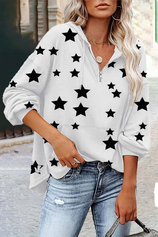 Casual The stars Pocket Zipper V Neck Tops(5 Colors) White