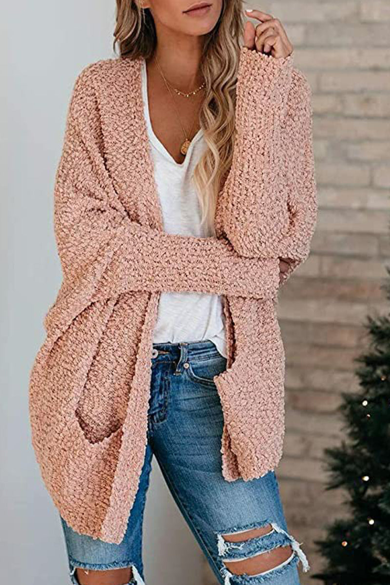 Casual Daily Solid Doll Sleeve Cardigan(6 Colors) Pink