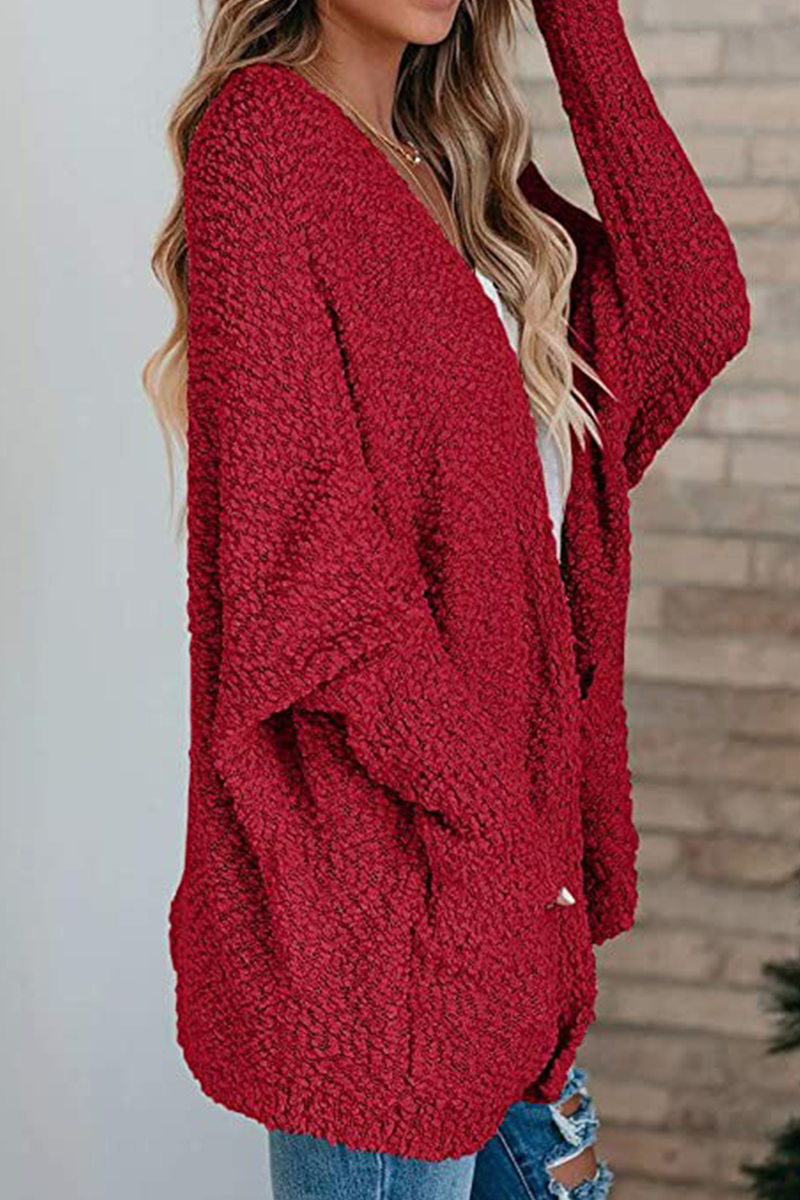 Casual Daily Solid Doll Sleeve Cardigan(6 Colors) Burgundy