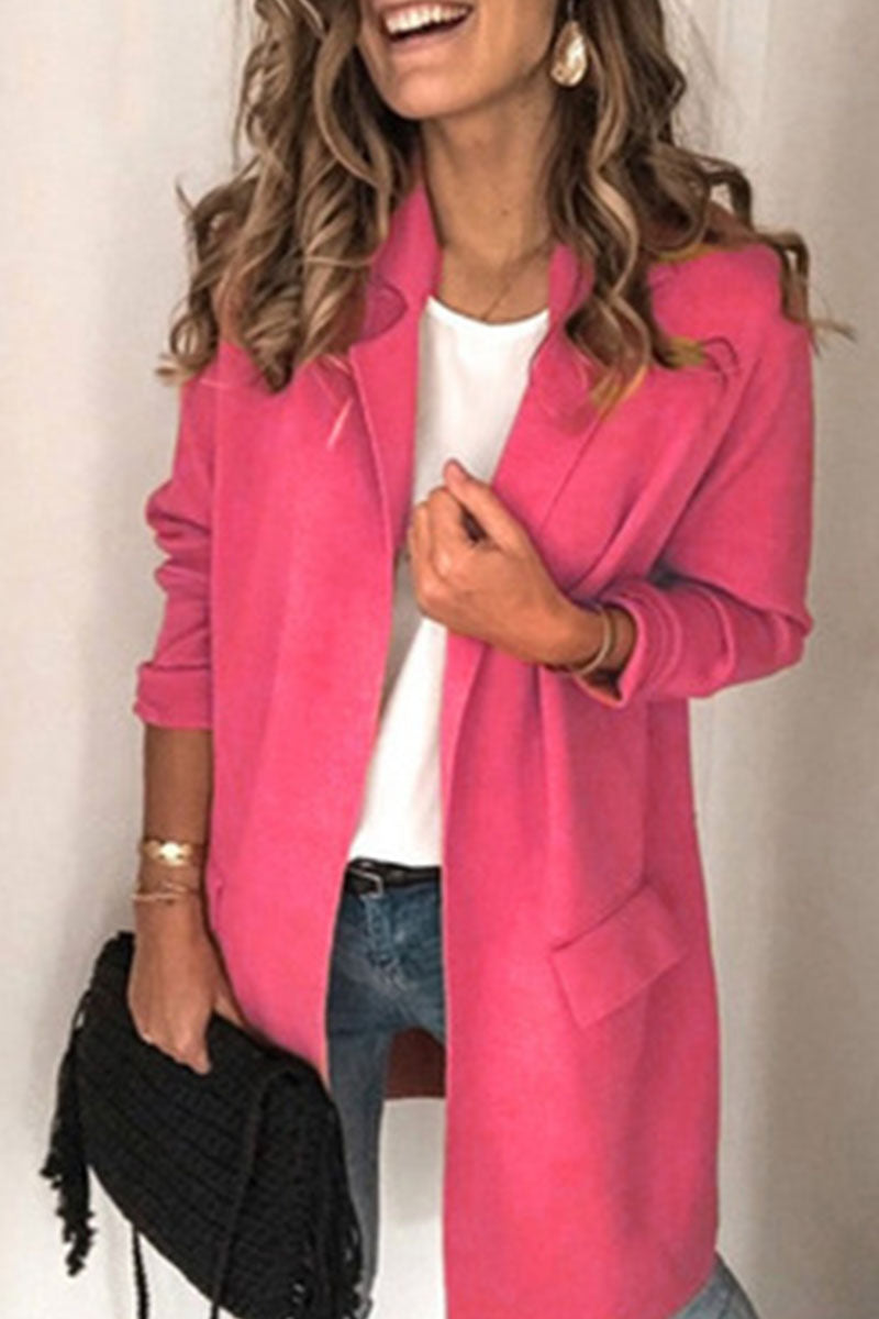 Casual Solid Patchwork Turn-back Collar Outerwear(6 Colors) Pink