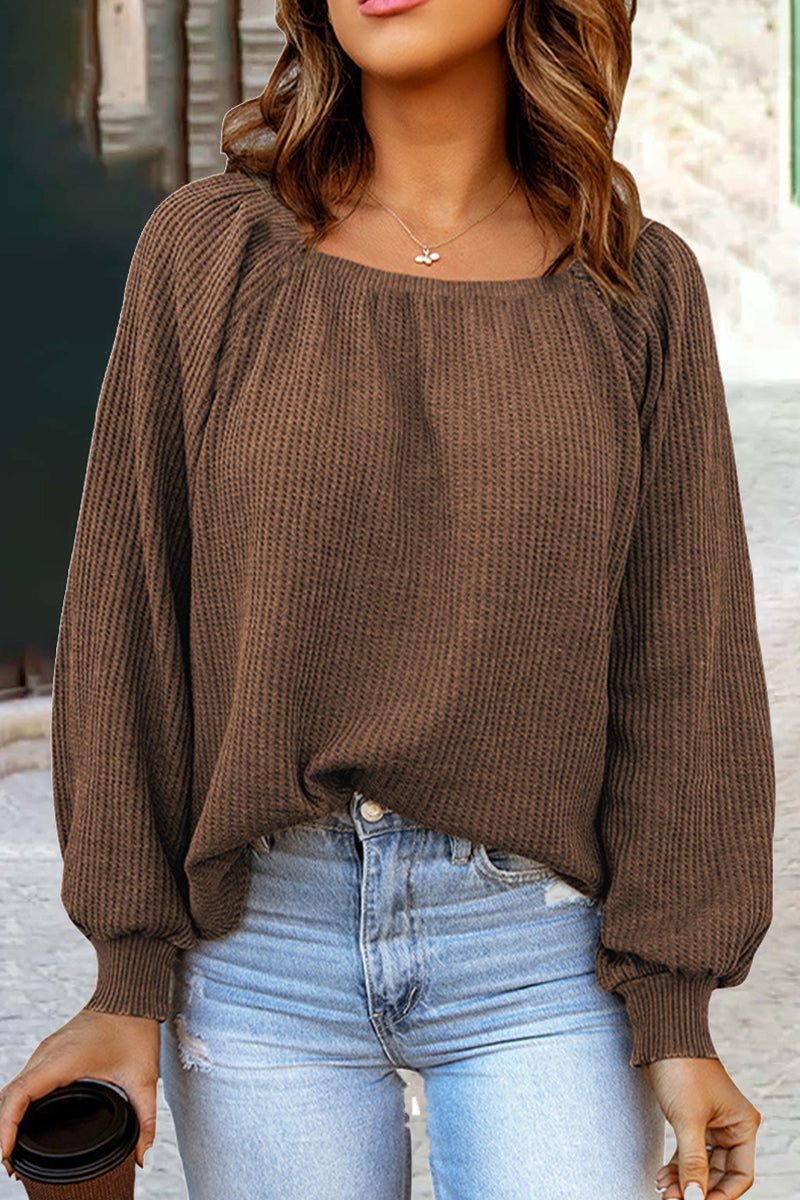 Fashion Solid Color Off the Shoulder Tops(5 Colors) Dark Brown