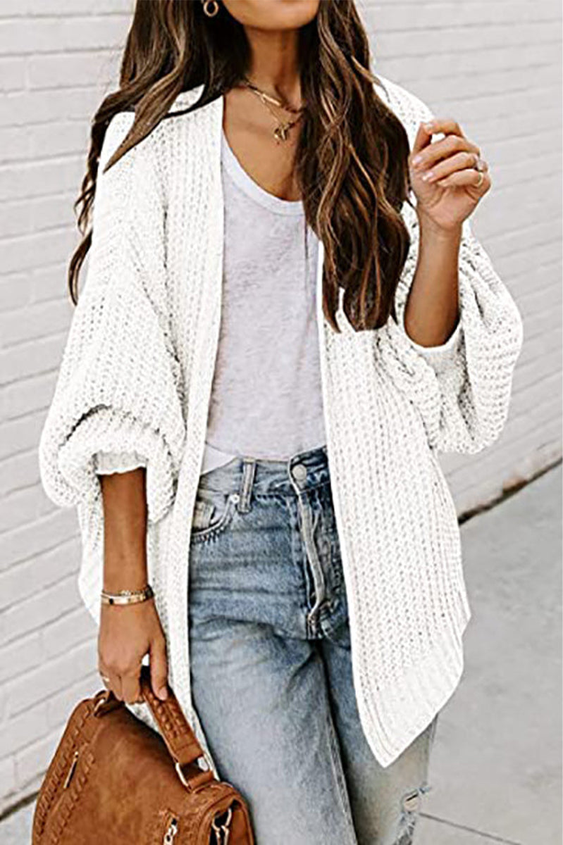 Casual Solid Color V Neck Sweater Cardigans(6 Colors) White