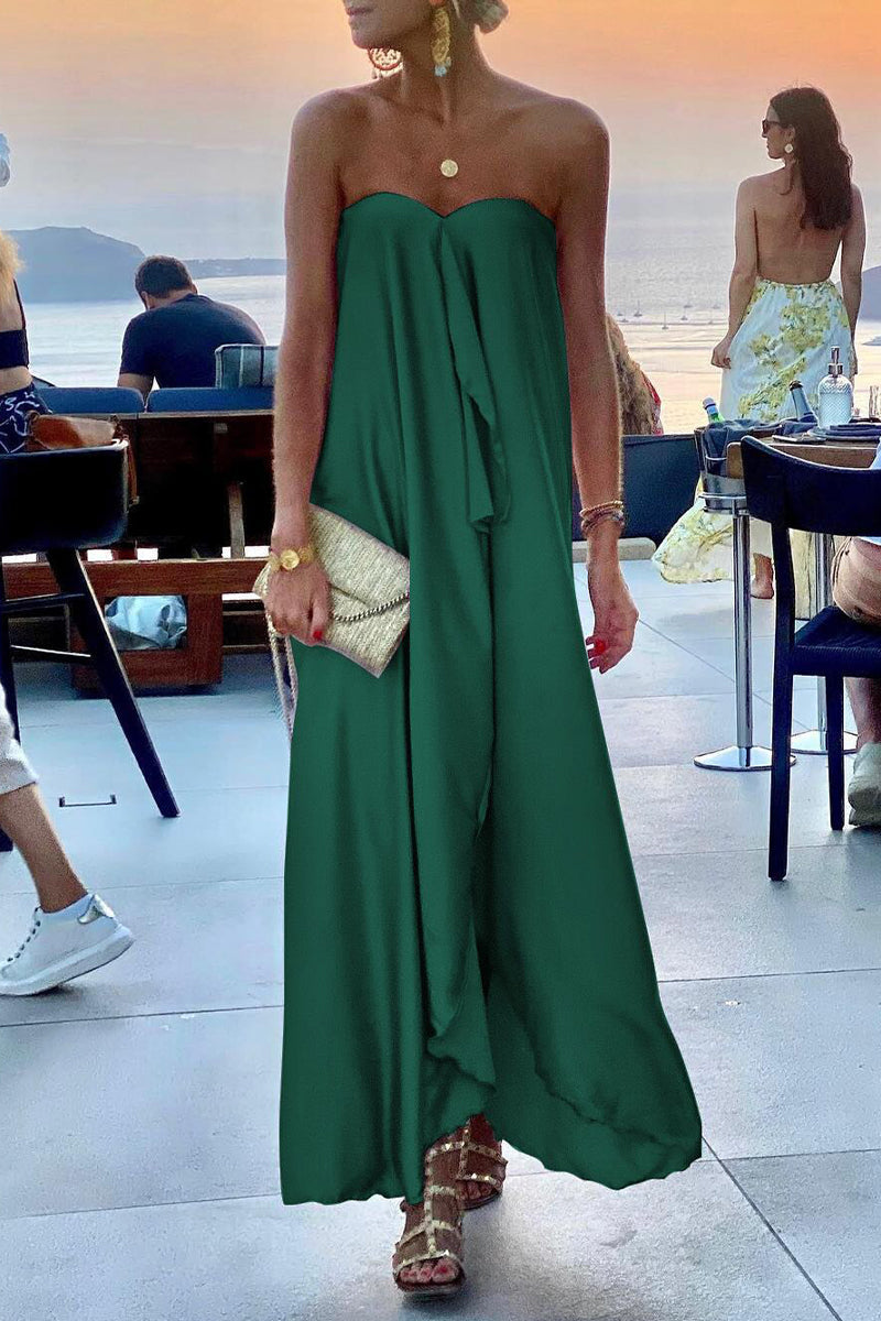 Fashion Solid Patchwork Strapless Straight Dresses(4 Colors) Ink Green