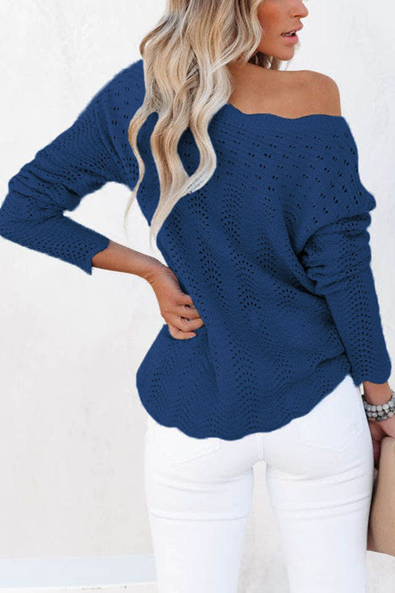 Casual Solid Hollowed Out Patchwork O Neck Sweaters(7 Colors)