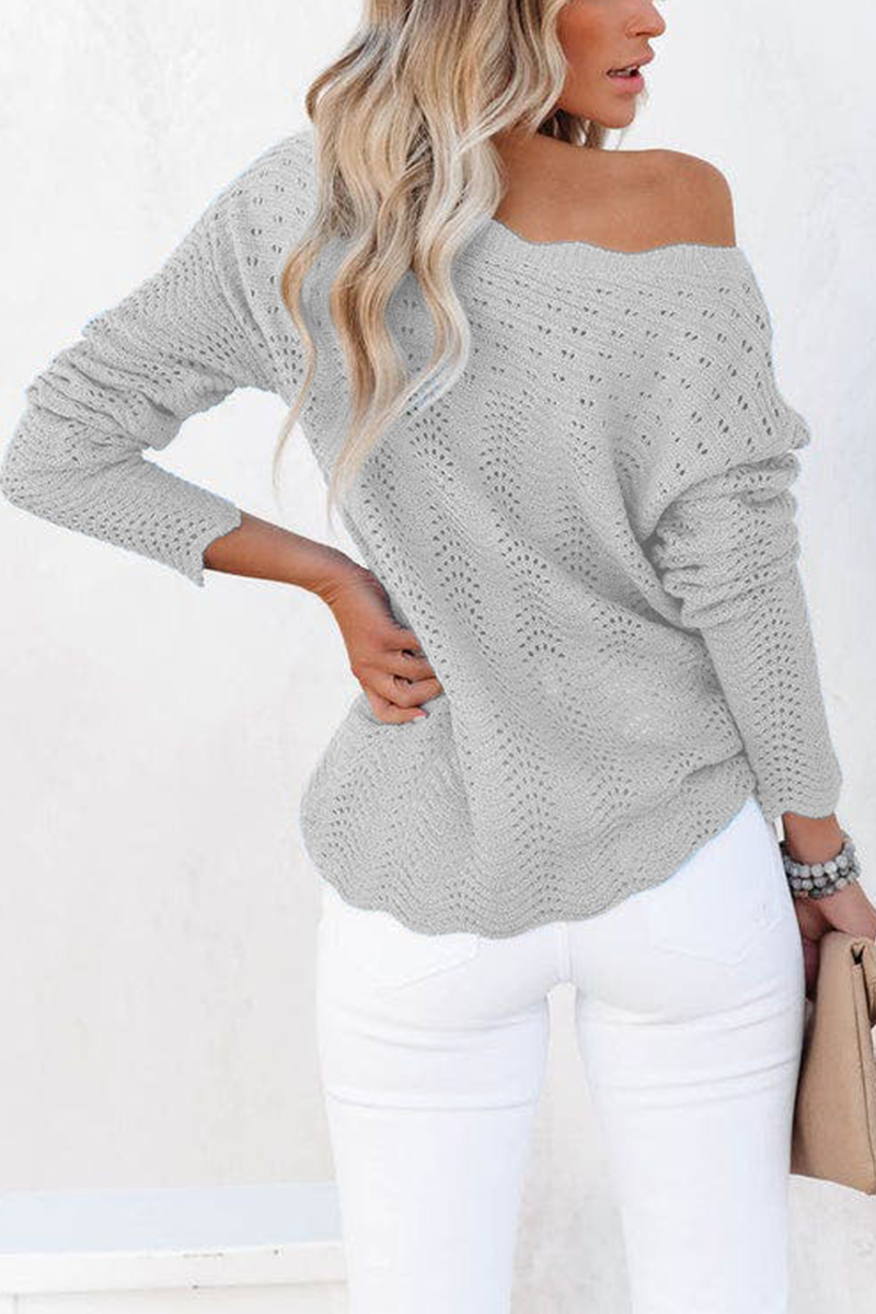 Casual Solid Hollowed Out Patchwork O Neck Sweaters(7 Colors)