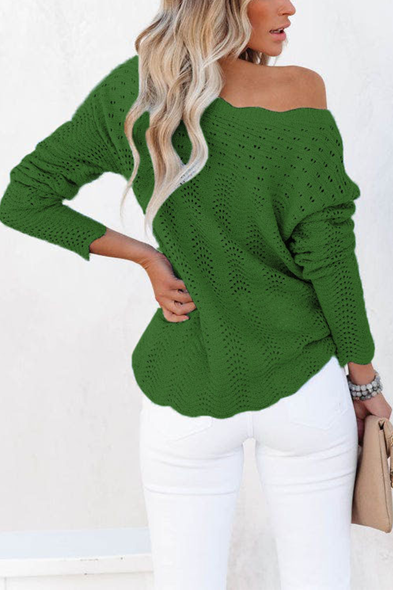 Casual Solid Hollowed Out Patchwork O Neck Sweaters(7 Colors)