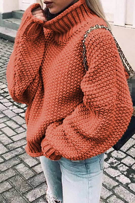 Fashion Casual Solid Patchwork Turtleneck Sweaters(14 Colors) Tangerine Red