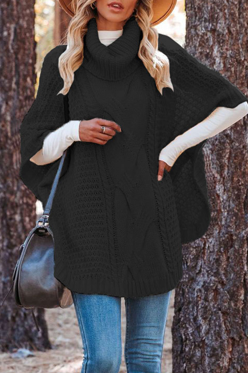 Fashion Solid Patchwork Turtleneck Sweaters(3 Colors) Black