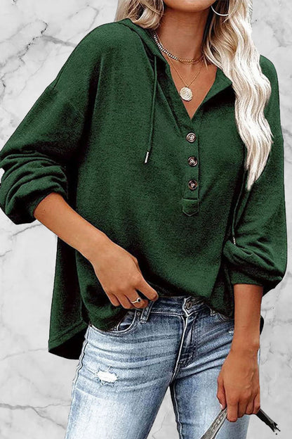 Casual Solid Frenulum V Neck Hoodies(11 Colors) Ink Green