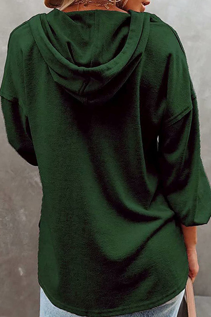 Casual Solid Frenulum V Neck Hoodies(11 Colors)