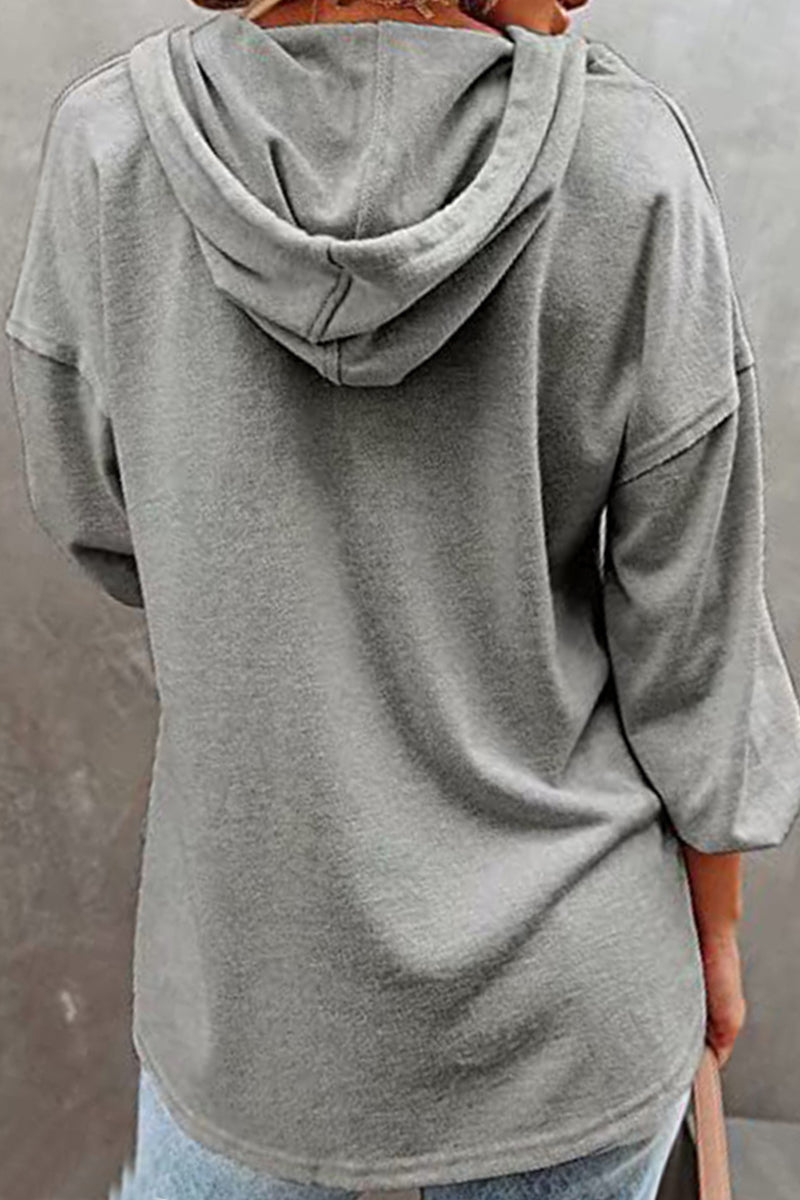 Casual Solid Frenulum V Neck Hoodies(11 Colors)