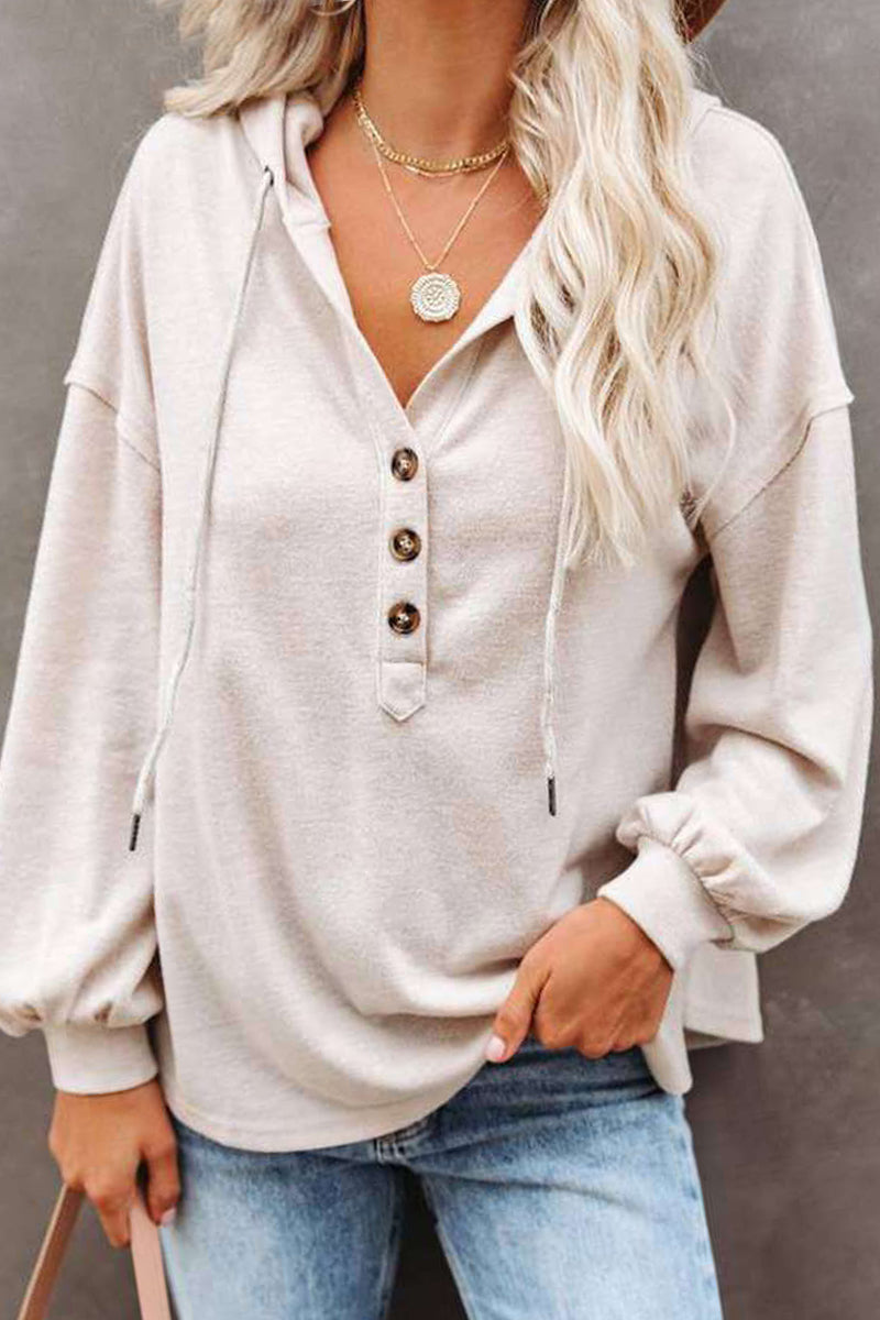 Casual Solid Frenulum V Neck Hoodies(11 Colors)