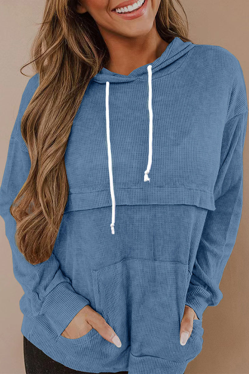 Casual Solid Color O Neck Hoodies(4 Colors) Tibetan Blue