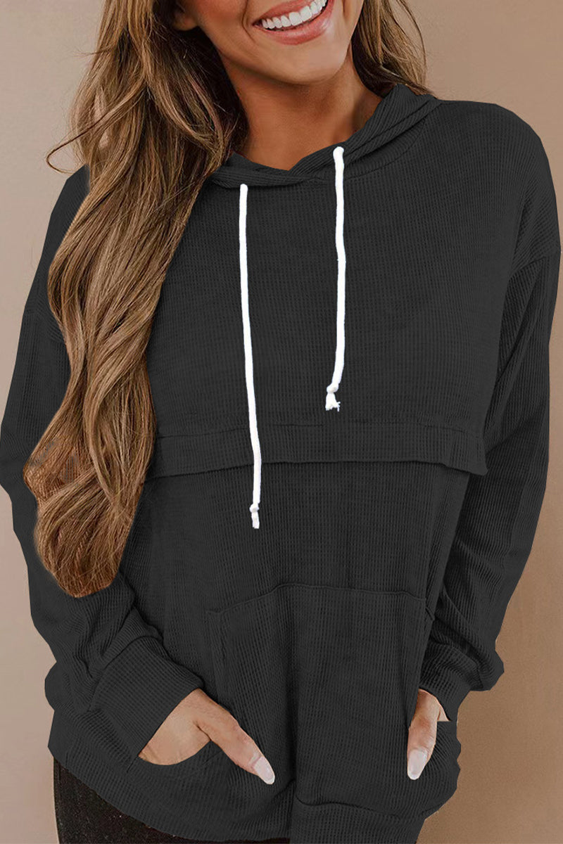 Casual Solid Color O Neck Hoodies(4 Colors) Black