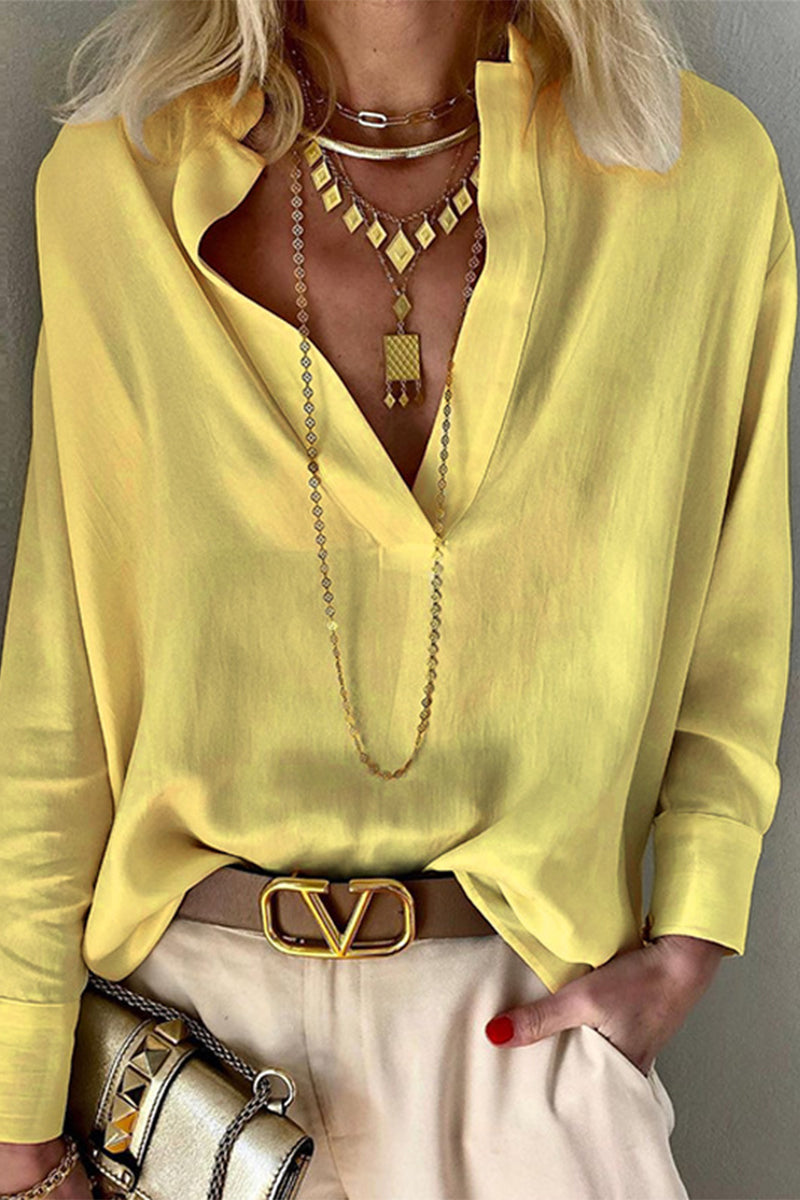 Casual Solid Color Mandarin Collar Blouses(3 Colors) Yellow