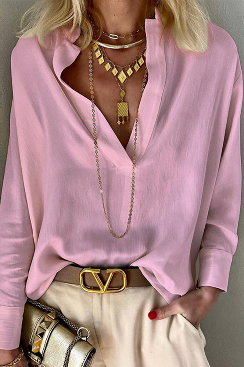 Casual Solid Color Mandarin Collar Blouses(3 Colors) Pink