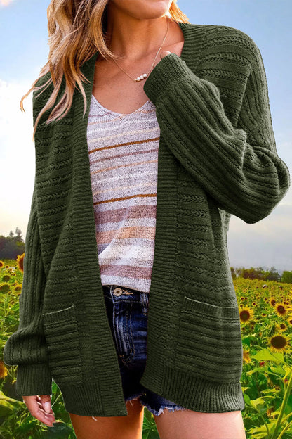 Casual Solid Hollowed Out V Neck Cardigans(6 Colors) Army Green