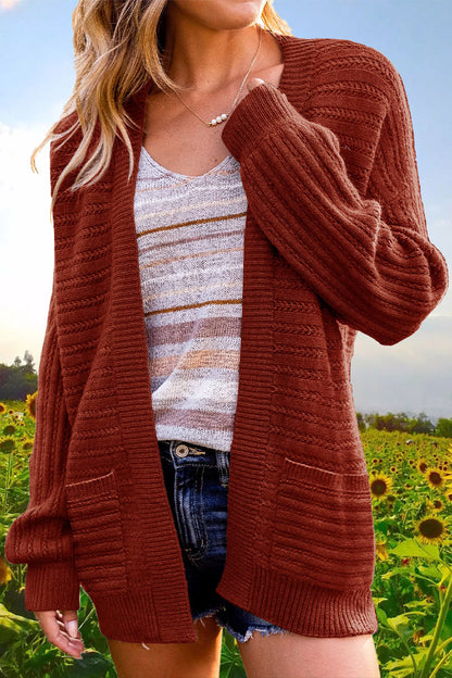 Casual Solid Hollowed Out V Neck Cardigans(6 Colors) Brick Red