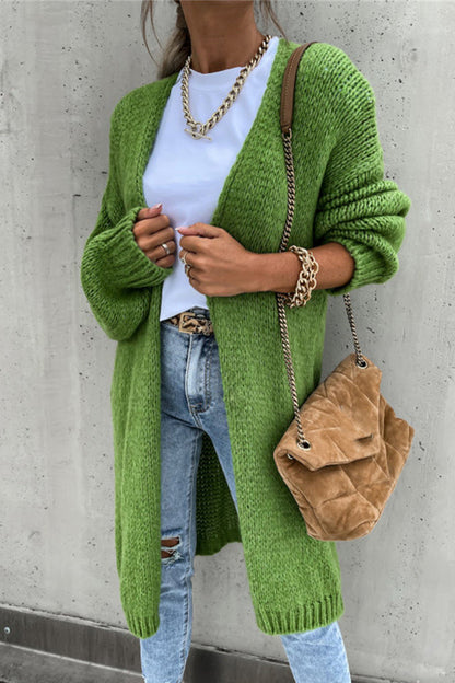 Fashion Solid Patchwork V Neck Cardigans Green