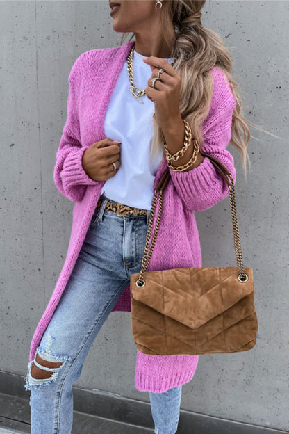 Fashion Solid Patchwork V Neck Cardigans Pink