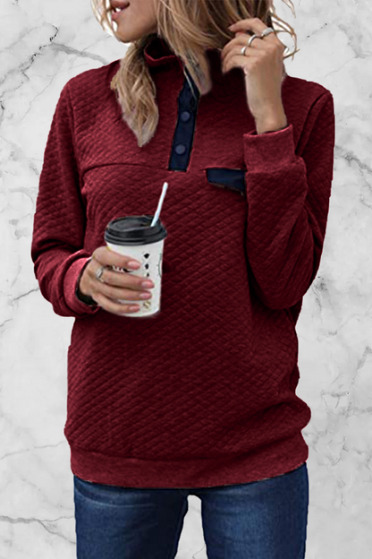 Casual Solid Patchwork Turtleneck Hoodies(7 Colors) Burgundy