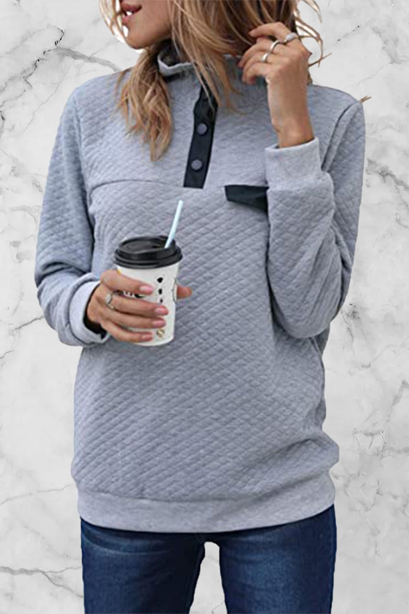 Casual Solid Patchwork Turtleneck Hoodies(7 Colors) Grey