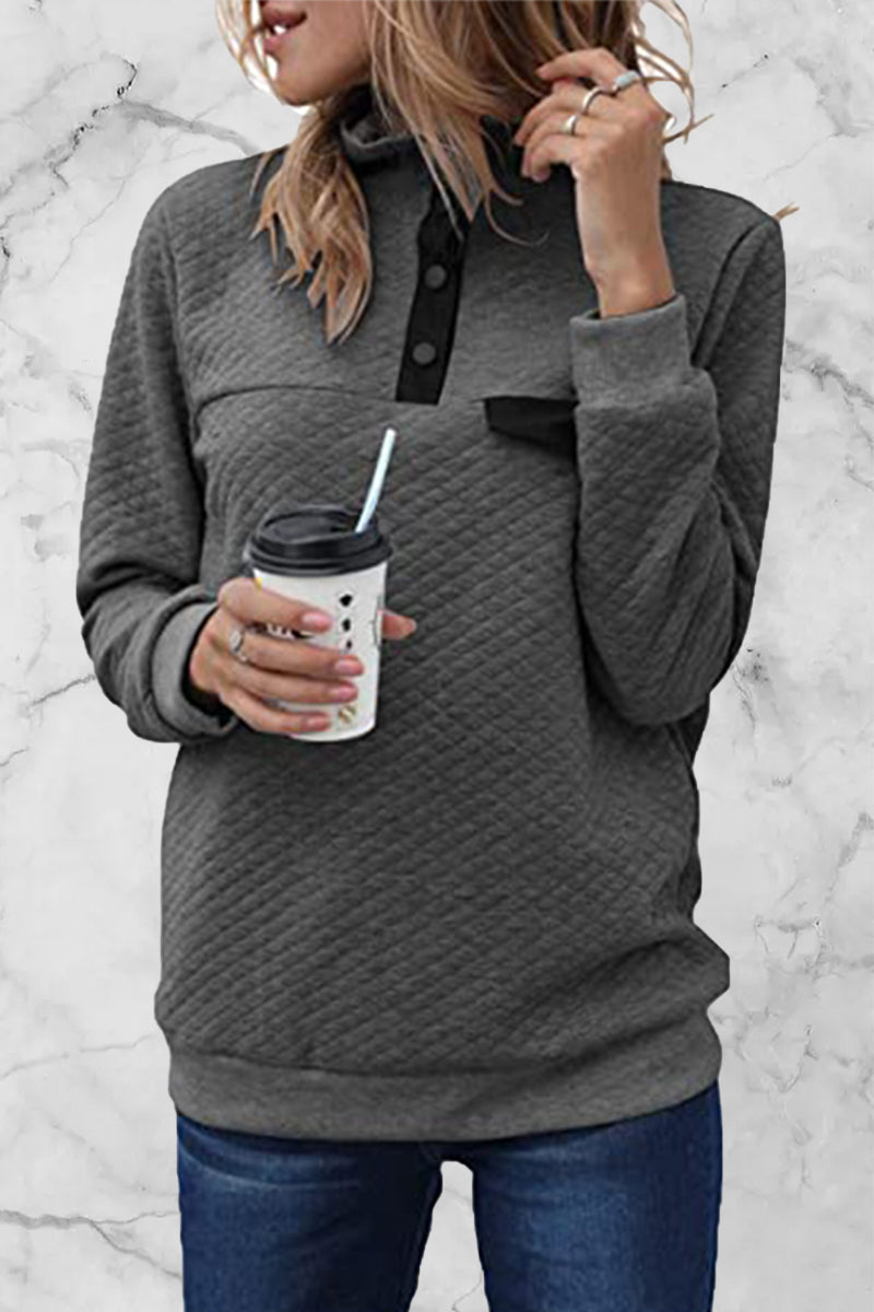 Casual Solid Patchwork Turtleneck Hoodies(7 Colors) Black Gray