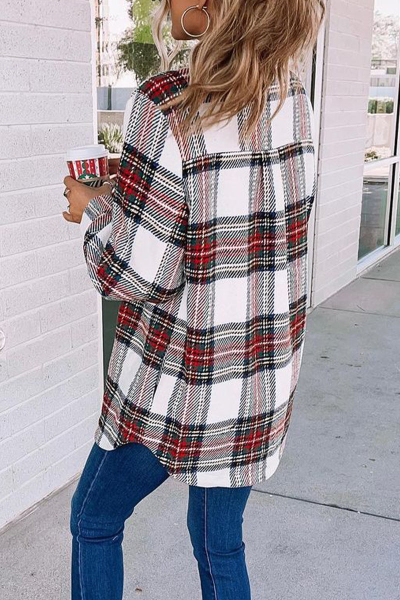 Casual Street Plaid Printing Turndown Collar Outerwear