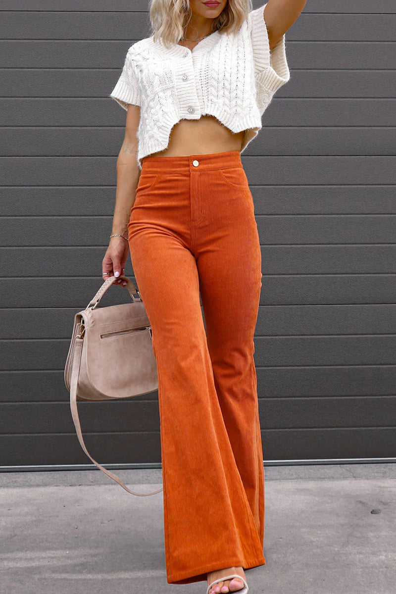 Sexy Casual Street Solid Pocket Boot Cut Mid Waist Wide Leg Patchwork Bottoms