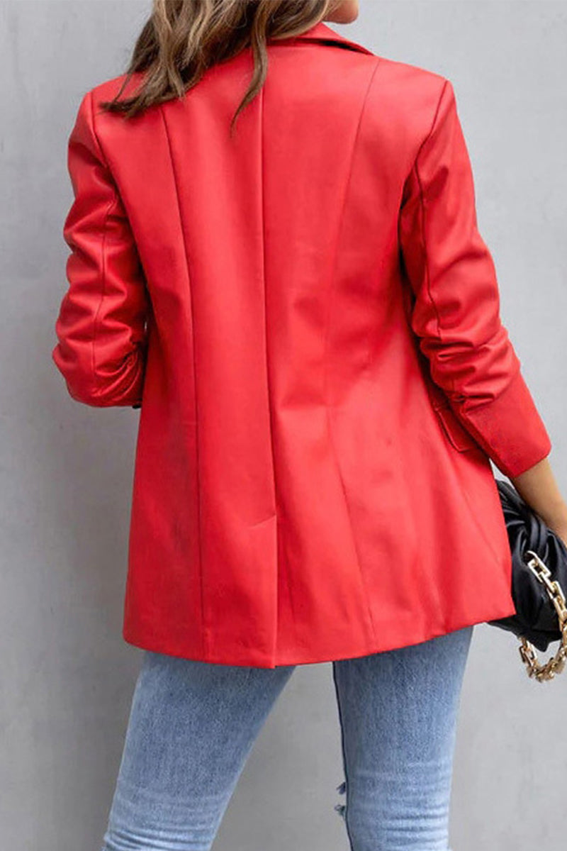 Casual Street Solid Patchwork Buckle Turn-back Collar Outerwear