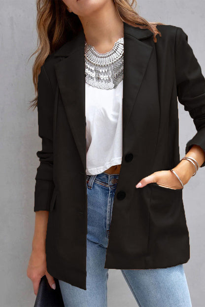 Casual Street Solid Patchwork Buckle Turn-back Collar Outerwear Black