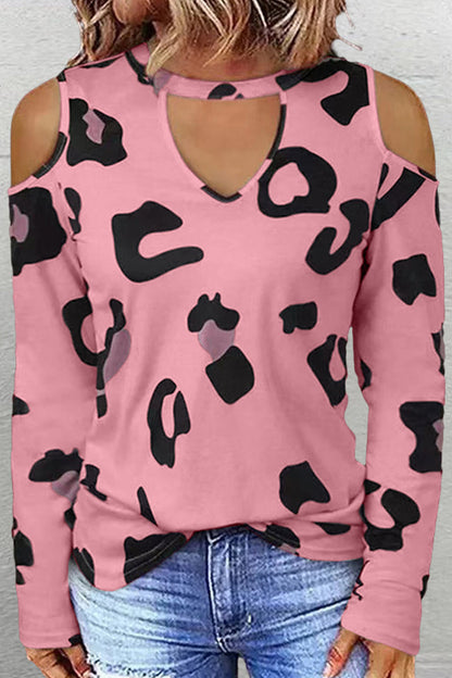 Casual Street Leopard Printing O Neck Tops(6 Colors) Pink