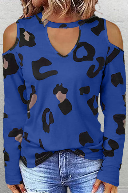 Casual Street Leopard Printing O Neck Tops(6 Colors) Blue